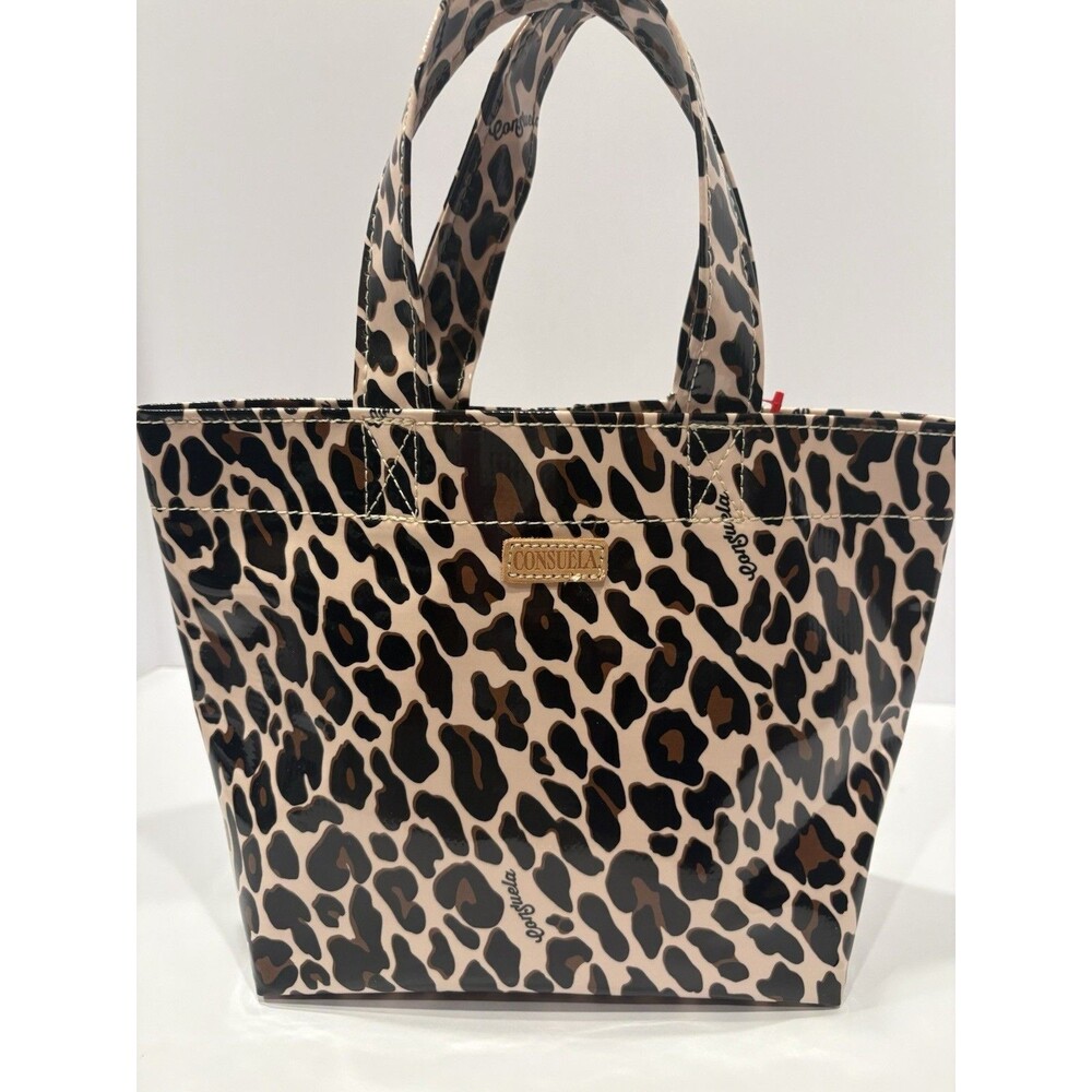 Consuela Mona Grab 'n' Go Mini Tote Bag Glossy Leopard Cheetah Animal Print NWT